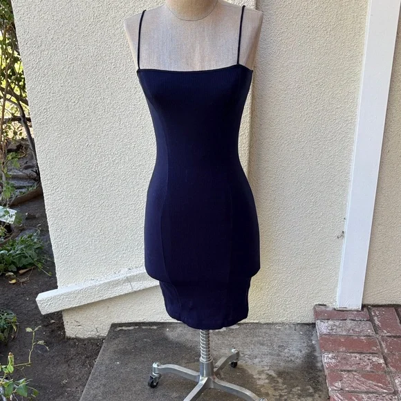 Reformation dark navy blue ribbed bodycon dress - Picture 3 of 8